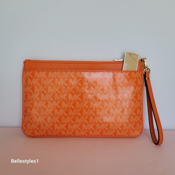 MICHAEL KORS Signature Logo Jet Set Large Top Zip Pouch/Wristlet- Apricot ⭐ - Picture 8 of 16